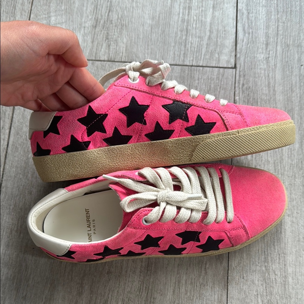 NEW Yves Saint Laurent YSL Suede Star Court Sneakers 36.5 Pink Black